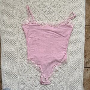 SKIMS Pink Lace Bodysuit